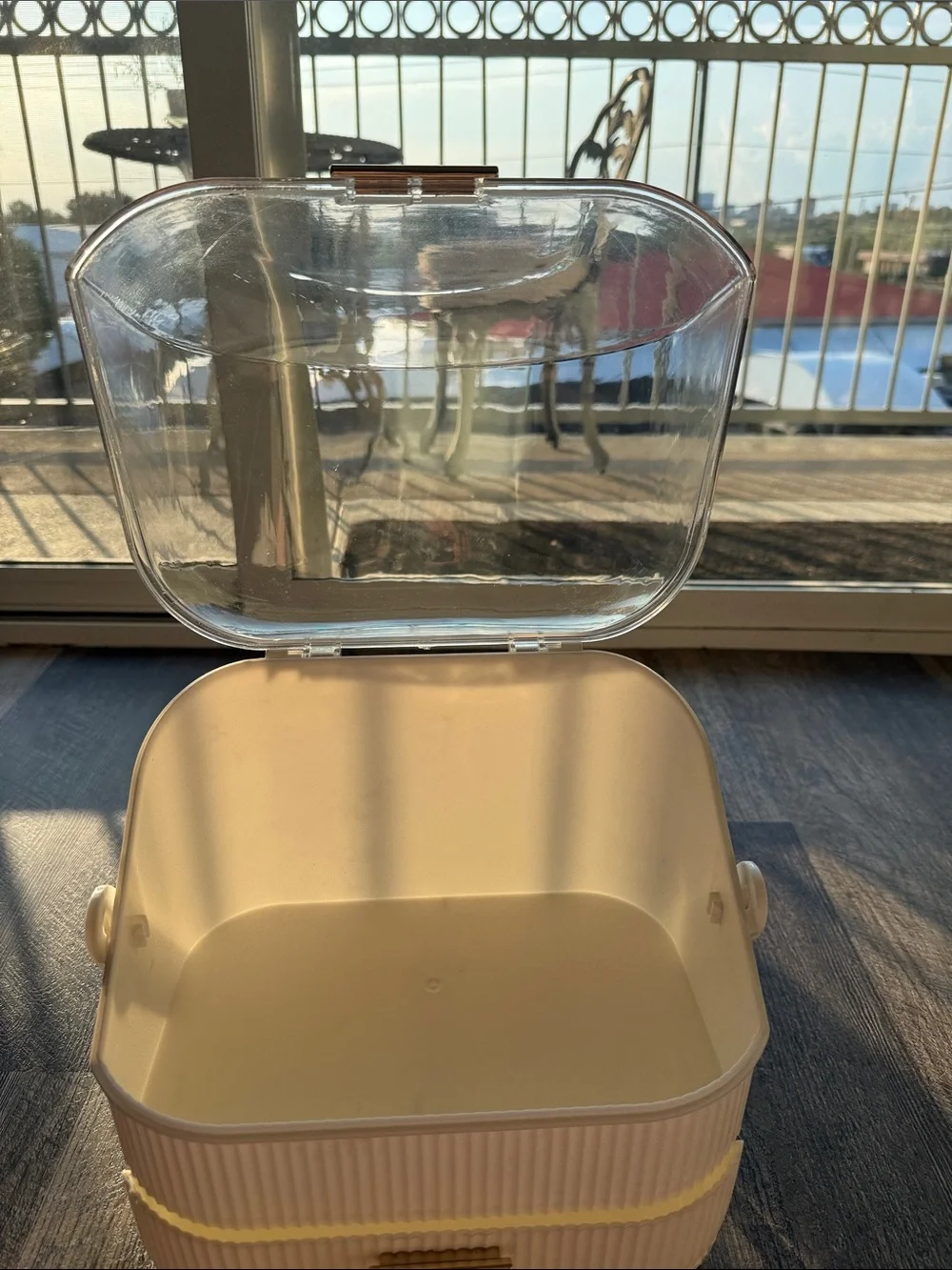 Beige Multi-Tier Cosmetic Organizer with Clear Dome Lid